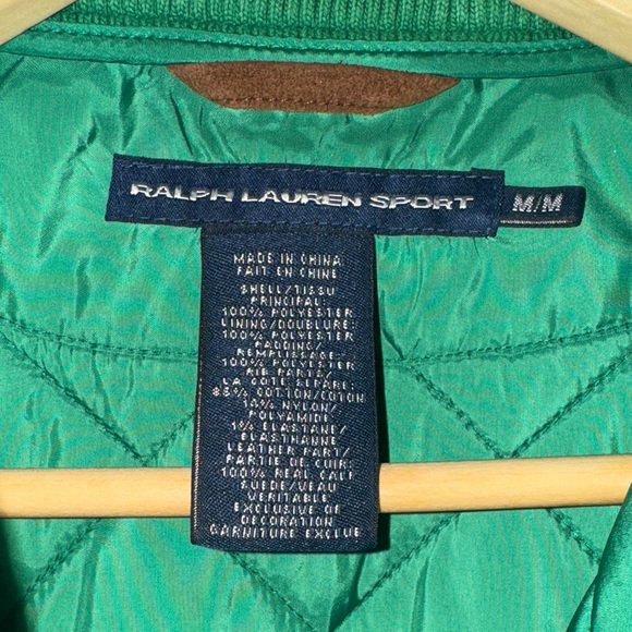 Ralph Lauren | Kelly Green Quilted Vest with Embroidered Crest Suede - Picture 5 of 7